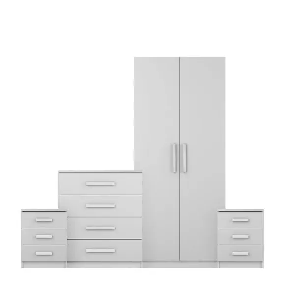 4-Piece Bedroom Set with Wardrobe - White, Gloss
