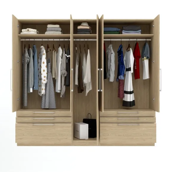 5-Door Wardrobe with 6 Drawers - Oak Effect