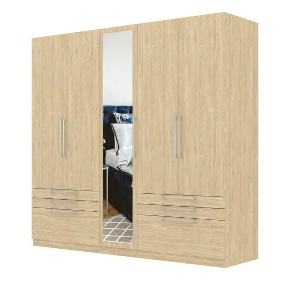 5-Door Wardrobe with 6 Drawers - Oak Effect
