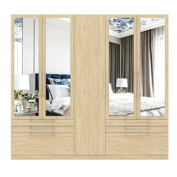 5-Door Wardrobe with 6 Drawers - Oak Effect