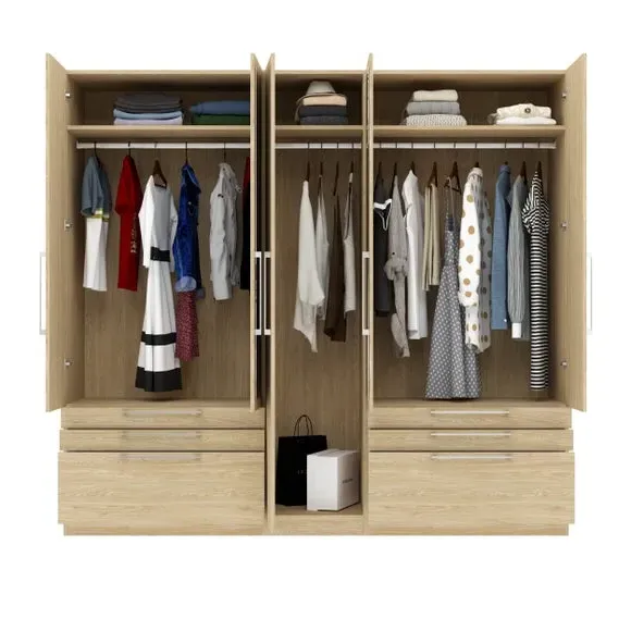 5-Door Wardrobe with 6 Drawers - Oak Effect