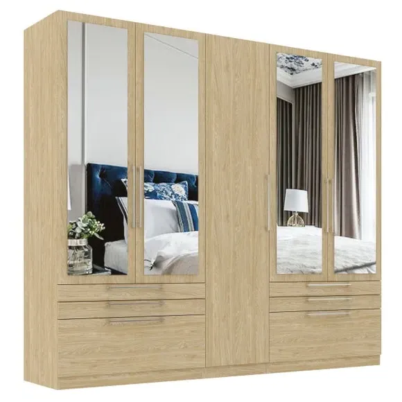 5-Door Wardrobe with 6 Drawers - Oak Effect