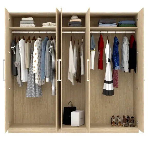 5-Door Wardrobe with Adjustable Storage - Oak Effect