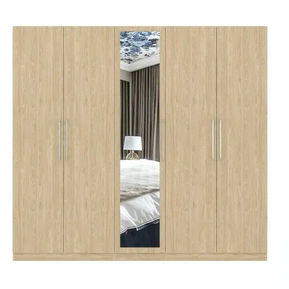 5-Door Wardrobe with Adjustable Storage - Oak Effect