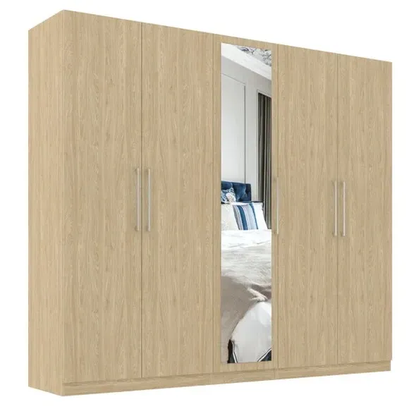 5-Door Wardrobe with Adjustable Storage - Oak Effect