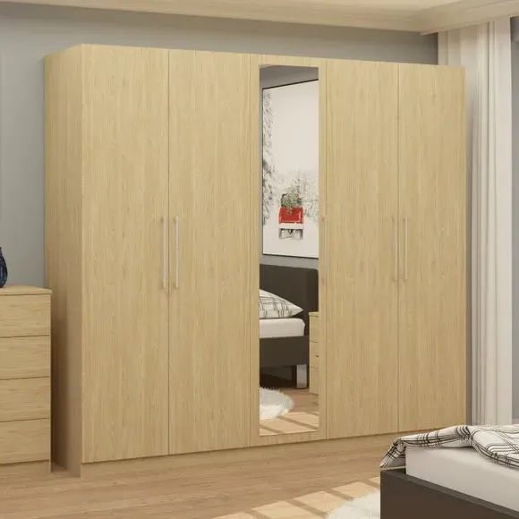 5-Door Wardrobe with Adjustable Storage - Oak Effect