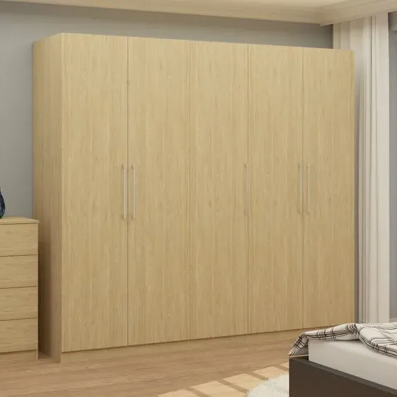 5-Door Wardrobe with Adjustable Storage - Oak Effect