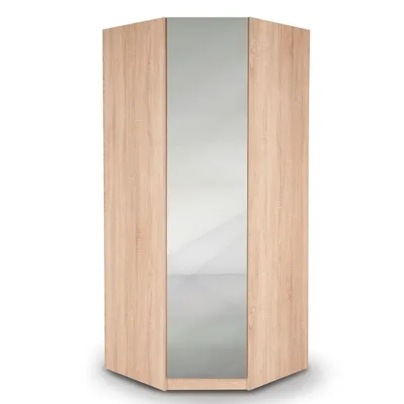 Corner Wardrobe with Mirror - Natural, Oak Effect