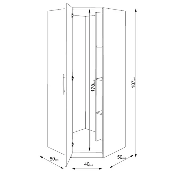 Corner Wardrobe with Mirror - White, High-Gloss