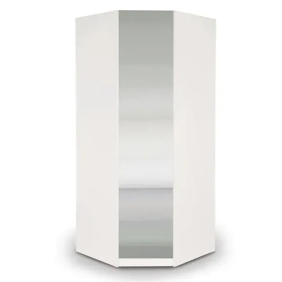 Corner Wardrobe with Mirror - White, High-Gloss image