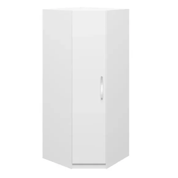 Corner Wardrobe with Shelves - White, Gloss