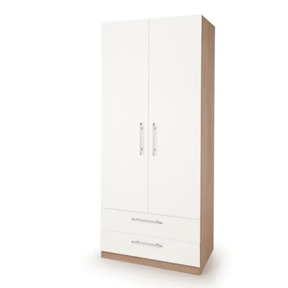 Double 2 Drawer Wardrobe - White, Oak image