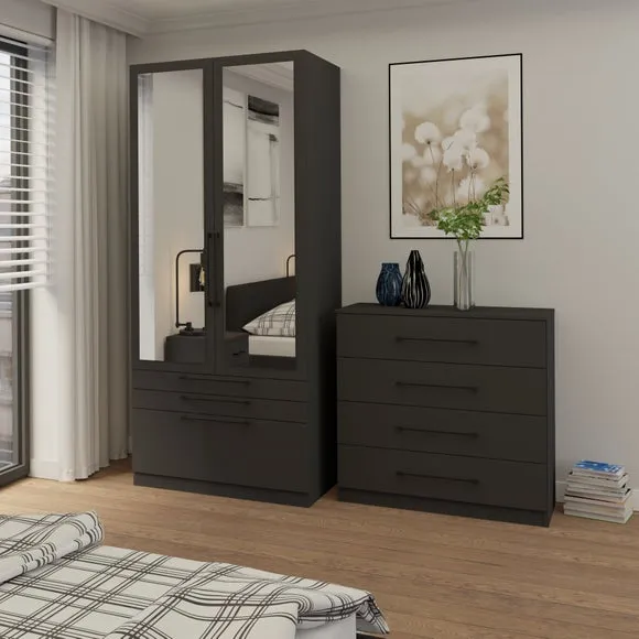 Double 3-Drawer Wardrobe - Anthracite