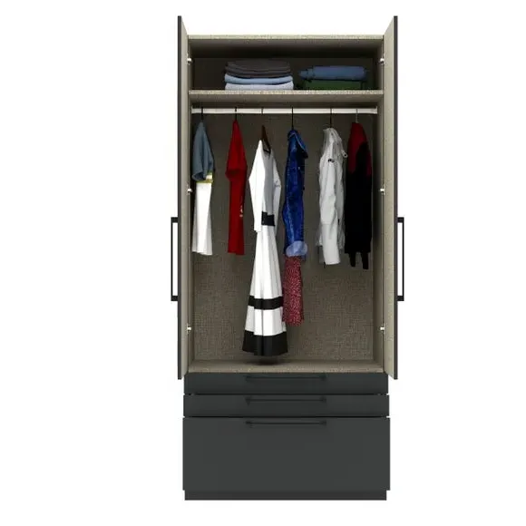 Double 3-Drawer Wardrobe - Anthracite