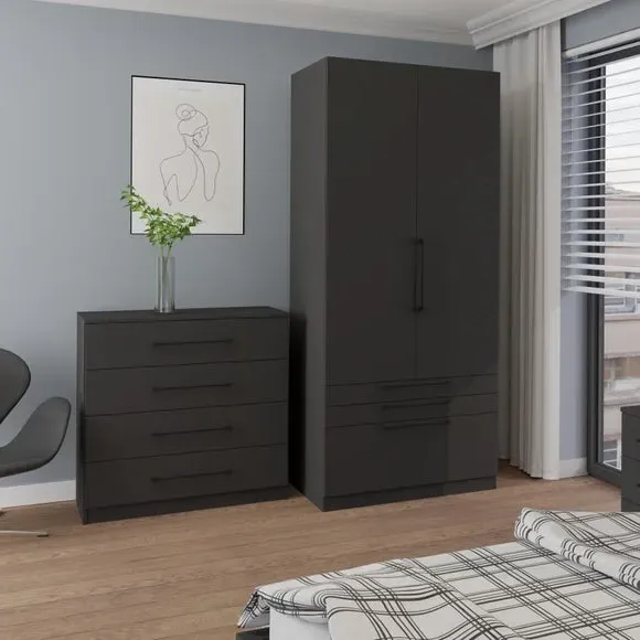 Double 3-Drawer Wardrobe - Anthracite