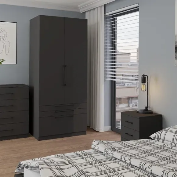 Double 3-Drawer Wardrobe - Anthracite image