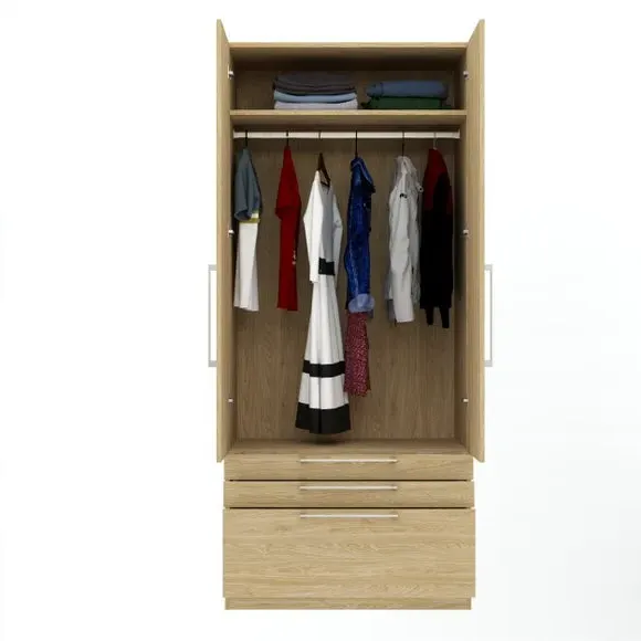 Double 3-Drawer Wardrobe - Oak Effect