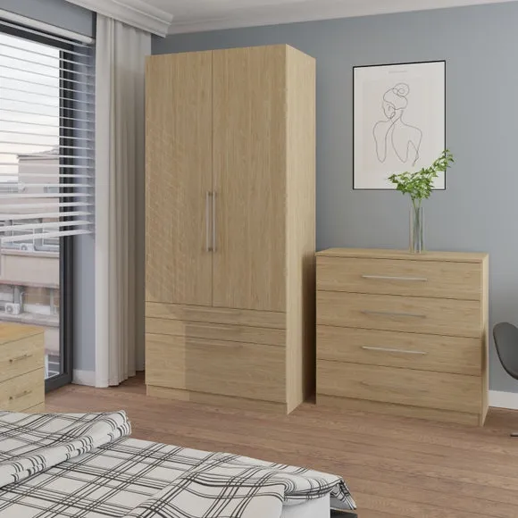 Double 3-Drawer Wardrobe - Oak Effect