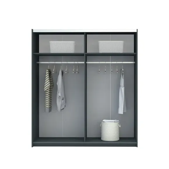 Double Sliding Wardrobe with Rails - Dark Grey