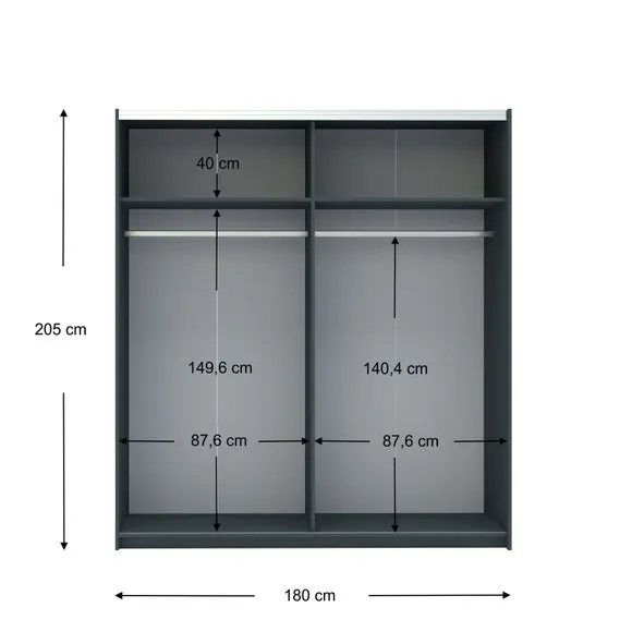 Double Sliding Wardrobe with Rails - Dark Grey