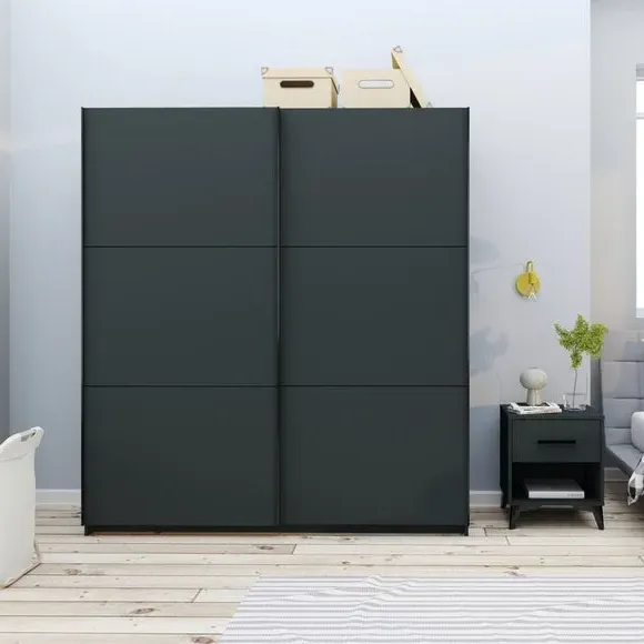 Double Sliding Wardrobe with Rails - Dark Grey image