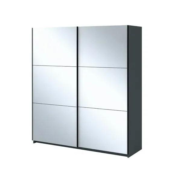 Double Sliding Wardrobe with Rails - Dark Grey