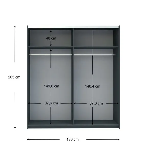 Double Sliding Wardrobe with Rails - Dark Grey
