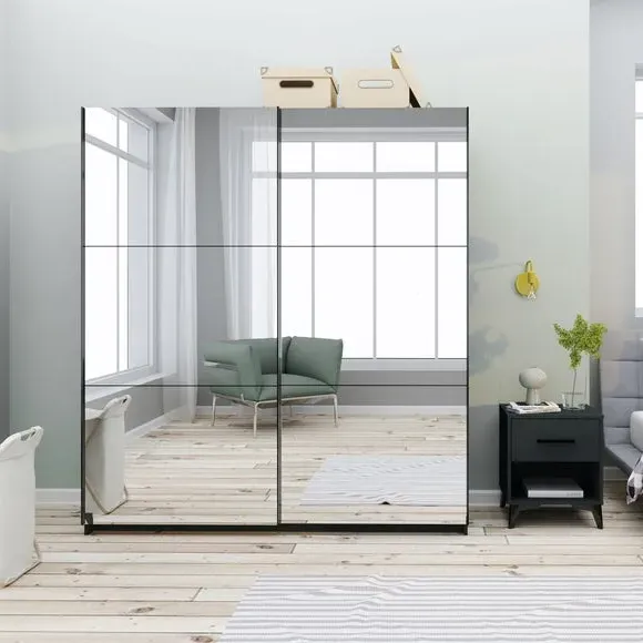 Double Sliding Wardrobe with Rails - Dark Grey