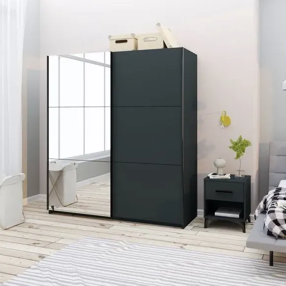 Double Sliding Wardrobe with Rails - Dark Grey