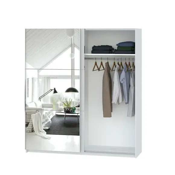 Double Sliding Wardrobe with Rails - White
