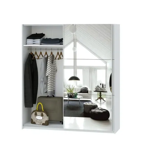 Double Sliding Wardrobe with Rails - White