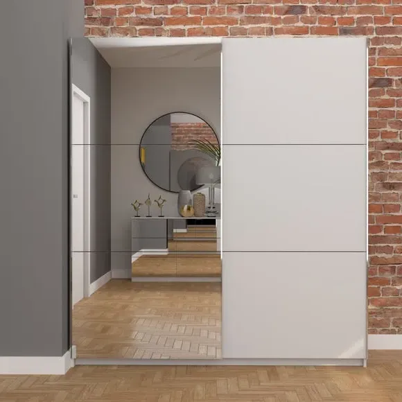 Double Sliding Wardrobe with Rails - White