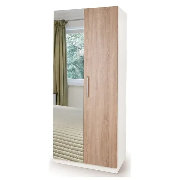 Double Wardrobe with Drawers - White, Oak Effect