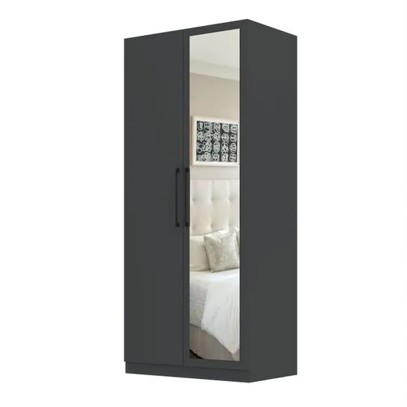 Double Wardrobe with Mirror - Anthracite