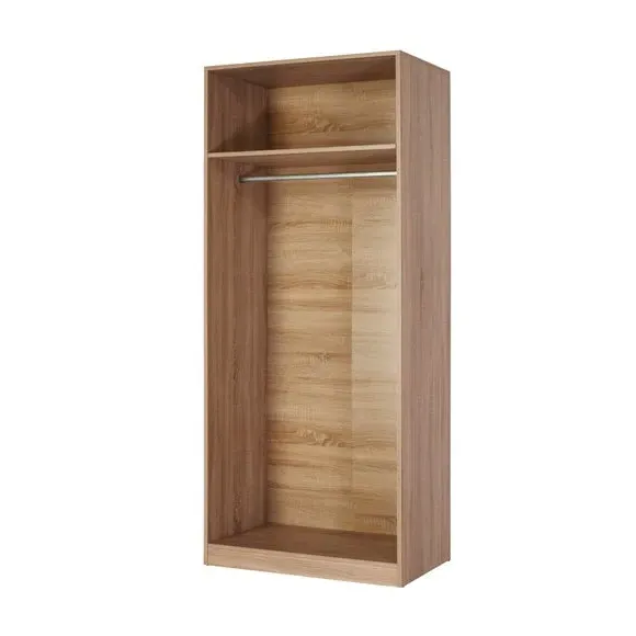 Double Wardrobe with Mirror - White, Oak Effect