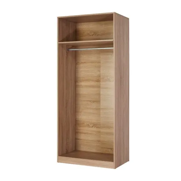 Double Wardrobe with Mirror - White, Oak Effect