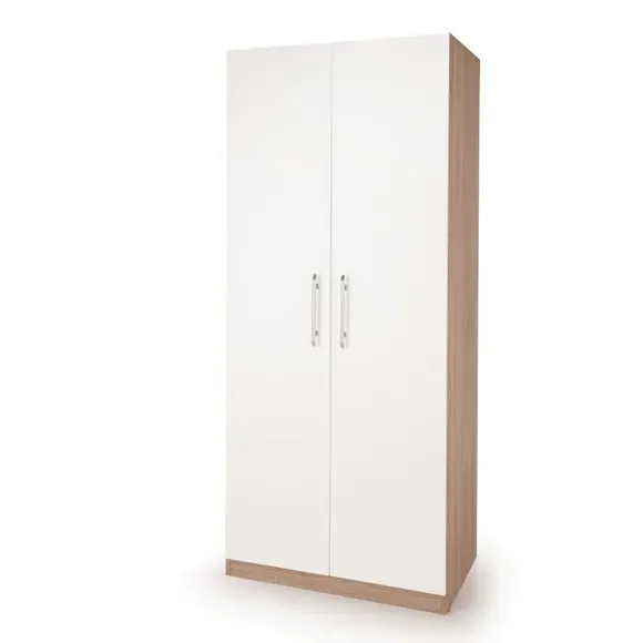 Double Wardrobe with Mirror - White, Oak Effect image