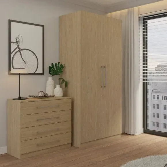 Double Wardrobe with Storage - Oak Effect