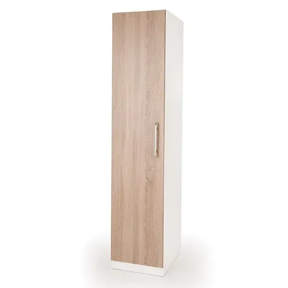 Single Wardrobe with Oak Panels - White image