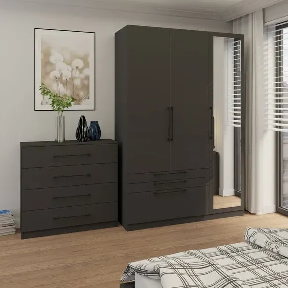 Triple Wardrobe with 3 Drawers - Anthracite