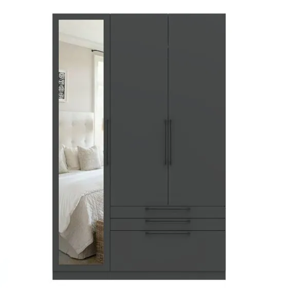 Triple Wardrobe with 3 Drawers - Anthracite