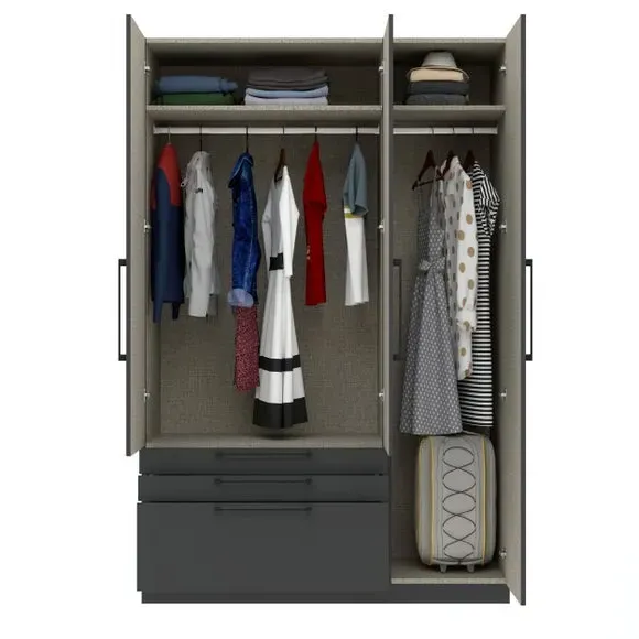Triple Wardrobe with 3 Drawers - Anthracite