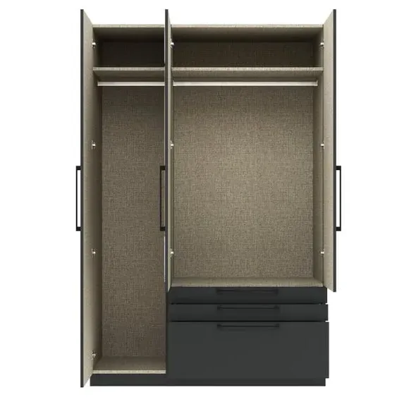 Triple Wardrobe with 3 Drawers - Anthracite