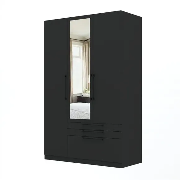 Triple Wardrobe with 3 Drawers - Anthracite