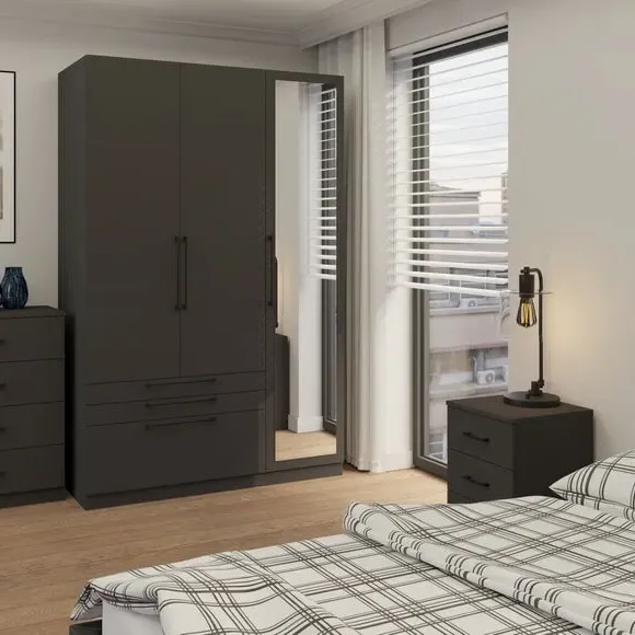 Triple Wardrobe with 3 Drawers - Anthracite