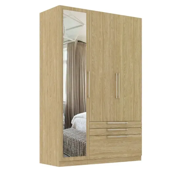 Triple Wardrobe with 3 Drawers - Oak Effect