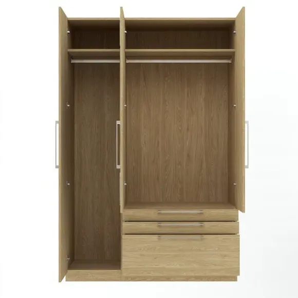 Triple Wardrobe with 3 Drawers - Oak Effect