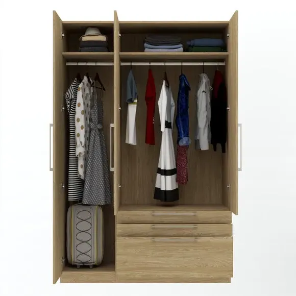 Triple Wardrobe with 3 Drawers - Oak Effect