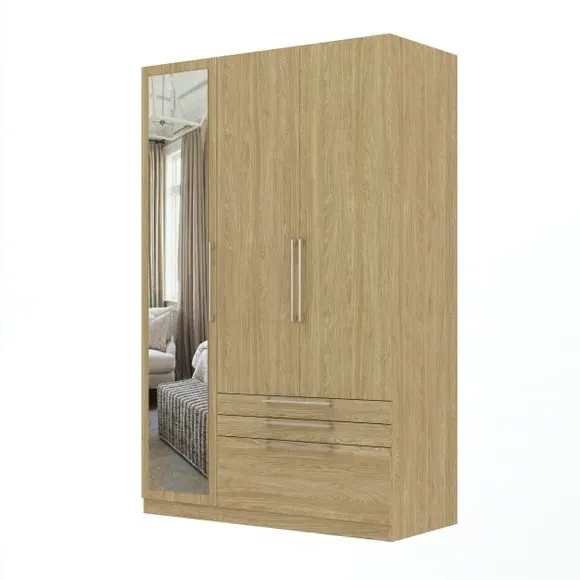 Triple Wardrobe with 3 Drawers - Oak Effect