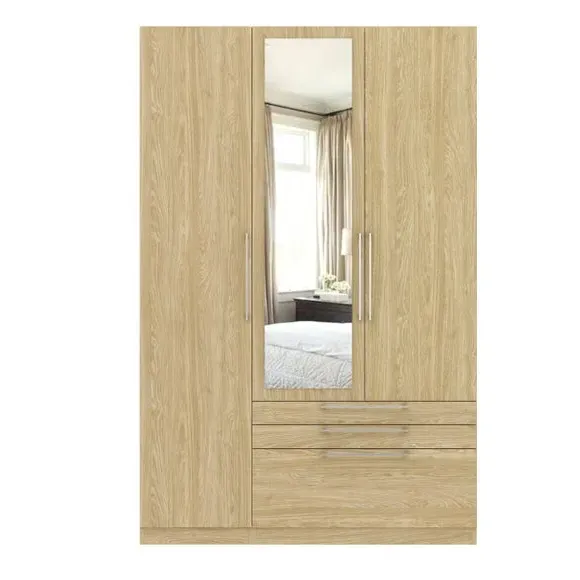 Triple Wardrobe with 3 Drawers - Oak Effect
